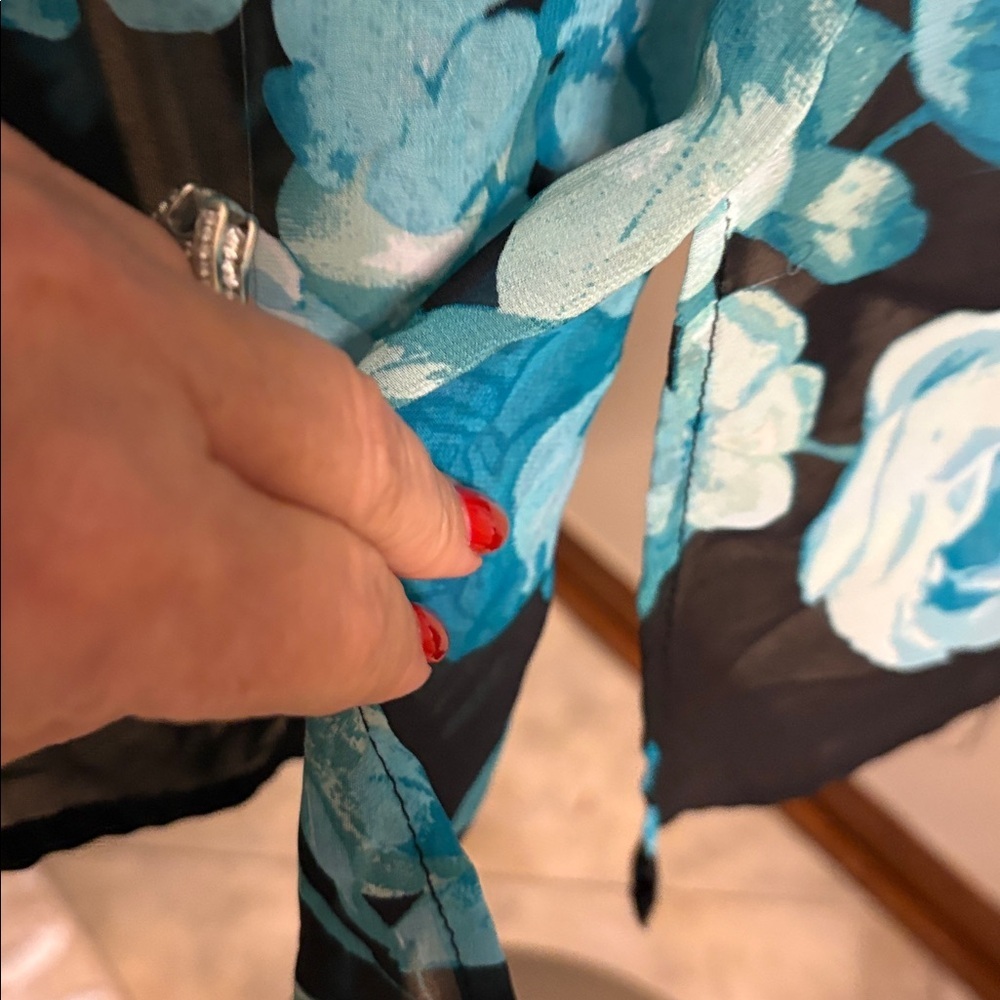 Koret teal and White Floral Kimono / coverup open front white black green blues - Picture 5 of 7